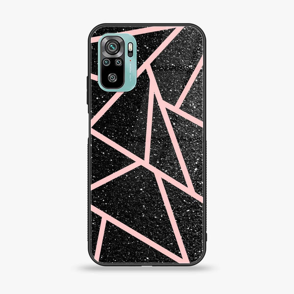 Xiaomi Redmi Note 10 - Black Sparkle Glitter With RoseGold Lines - Premium Printed Glass soft Bumper shock Proof Case