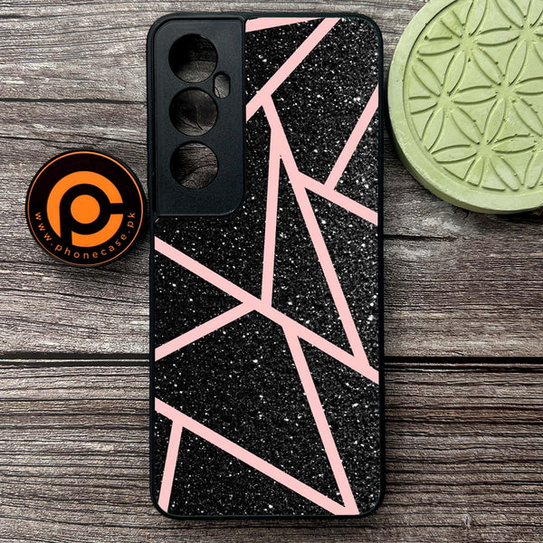 Realme C65  - Black Sparkle Glitter With RoseGold Lines - Premium Metal Printed soft Bumper shock Proof Case