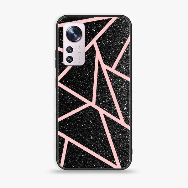 Xiaomi 12 Pro - Black Sparkle Glitter With RoseGold Lines -  Premium Printed Metal soft Bumper shock Proof Case