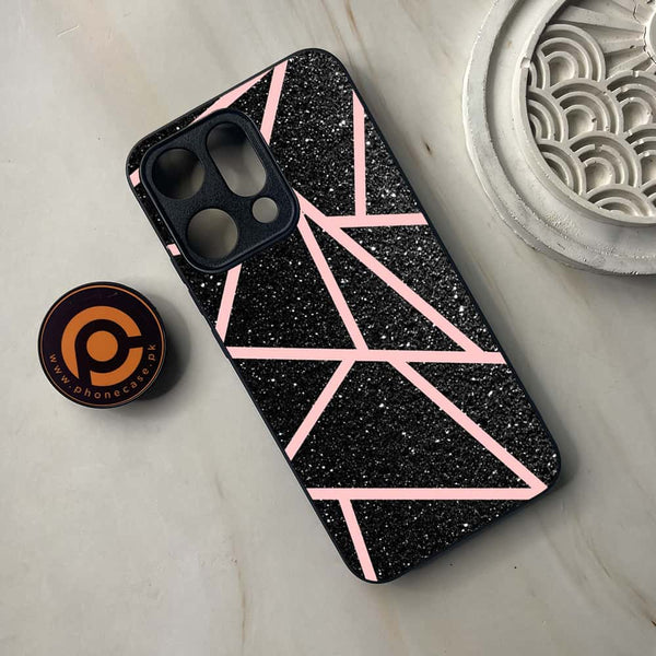 Oppo Reno 14 5G - Black Sparkle Glitter With Rose Gold Lines - Premium Metal Printed soft Bumper shock Proof Case