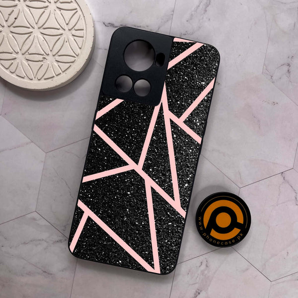 OnePlus 10R - Black Sparkle Glitter With RoseGold Lines  - Premium Metal Printed soft Bumper shock Proof Case