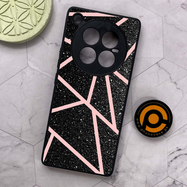 Infinix Zero 40 5G - Black Sparkle Glitter With RoseGold Lines - Premium Metal Printed soft Bumper shock Proof Case