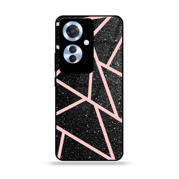 Oppo Reno 11F - Black Sparkle Glitter With RoseGold Lines -  Premium Printed Metal soft Bumper shock Proof Case CS-21481