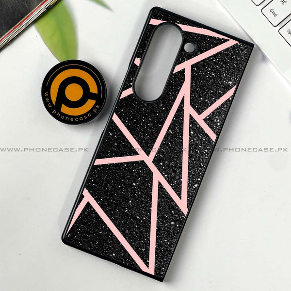 Samsung Galaxy Z Fold 6 - Black Sparkle Glitter With RoseGold Lines -  Premium Printed Metal soft Bumper shock Proof Case CS-32991