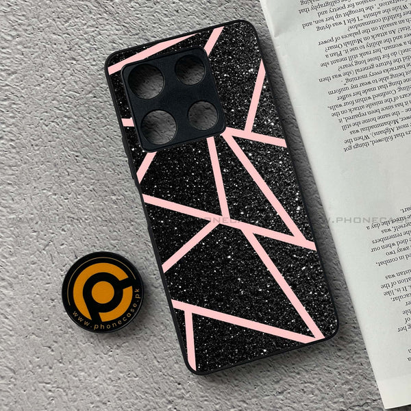 Infinix Note 30 Pro - Black Sparkle Glitter With RoseGold Lines - Premium Metal Printed soft Bumper shock Proof Case