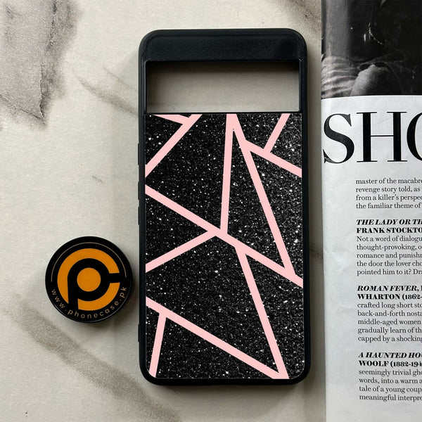 Google Pixel 8 Pro - Black Sparkle Glitter With RoseGold Lines - Premium Printed Glass soft Bumper Shock Proof Case