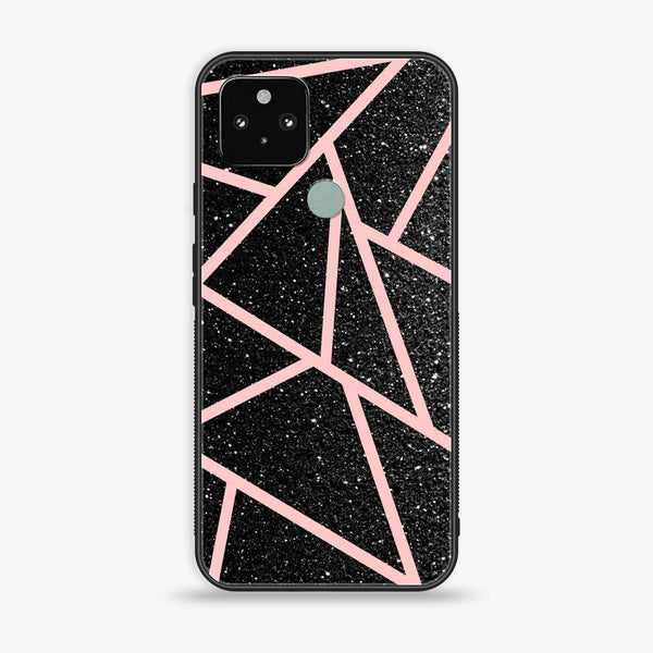 Google Pixel 5 - Black Sparkle Glitter With RoseGold Lines - Premium Metal Printed soft Bumper Shock Proof Case CS-11442