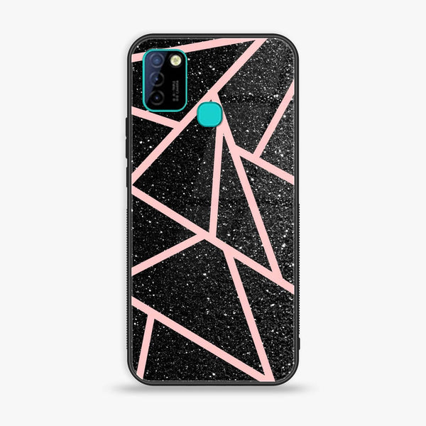 Infinix Smart 5 - Black Sparkle Glitter With RoseGold Lines - Premium Printed Glass soft Bumper Shock Proof Case