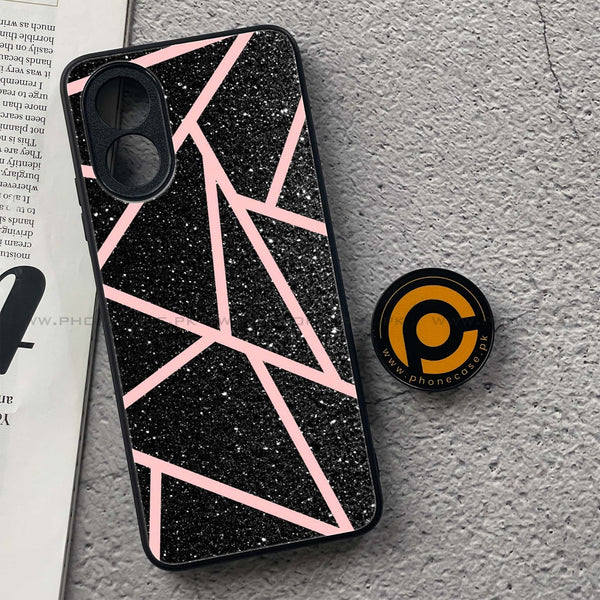 Oppo A18 4G - Black Sparkle Glitter With RoseGold Lines -  Premium Printed Metal soft Bumper shock Proof Case