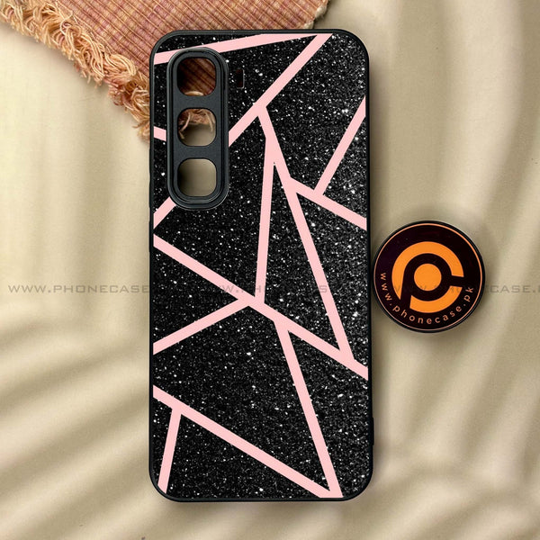 Infinix Hot 60 Pro - Black Sparkle Glitter With RoseGold Lines - Premium Metal Printed soft Bumper shock Proof Case