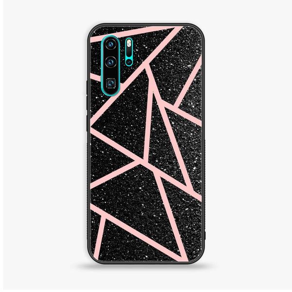 Huawei P30 Pro - Black Sparkle Glitter With Rose Gold Lines - Premium Printed Glass Case