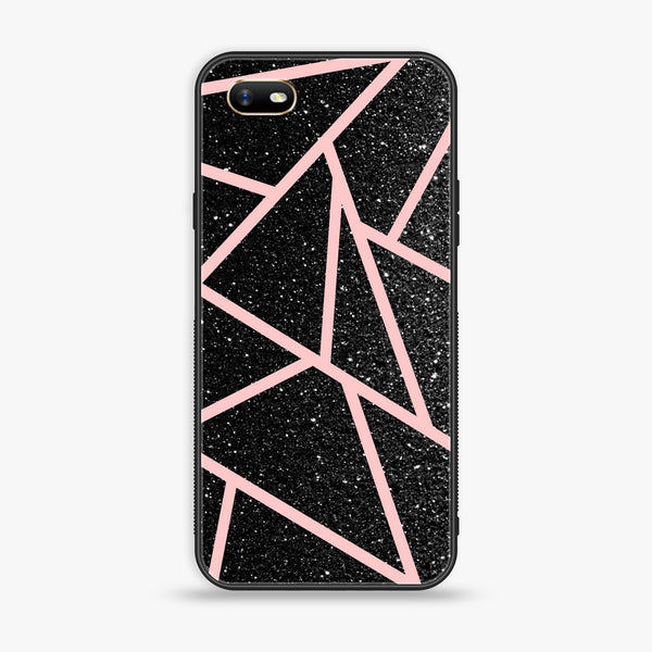 Oppo A1k - Black Sparkle Glitter With Rose Gold Lines - Premium Printed Glass Case