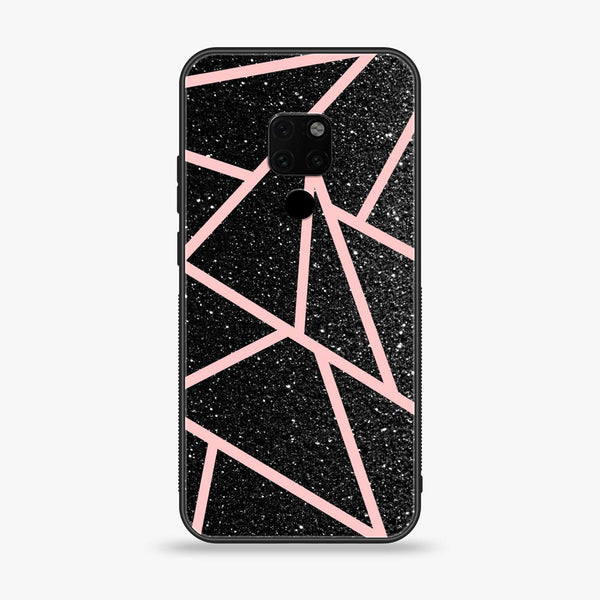 Huawei Mate 20 - Black Sparkle Glitter With RoseGold Lines - Premium Printed Glass soft Bumper Shock Proof Case