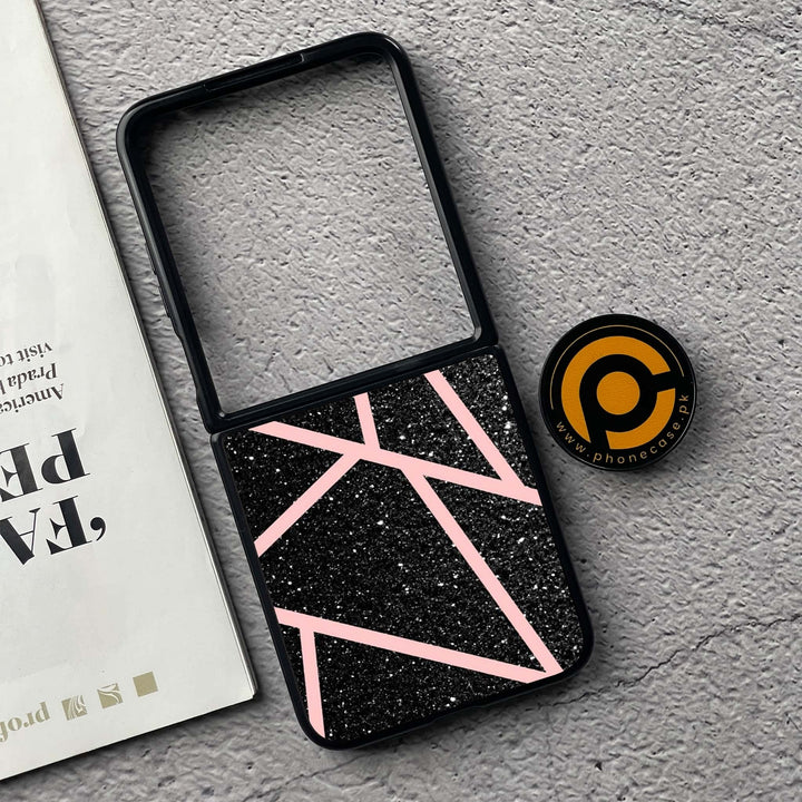 Xiaomi Mix Flip - Black Sparkle Glitter With Rose Gold Lines - Premium Metal  Printed soft Bumper shock Proof Case CS-39170