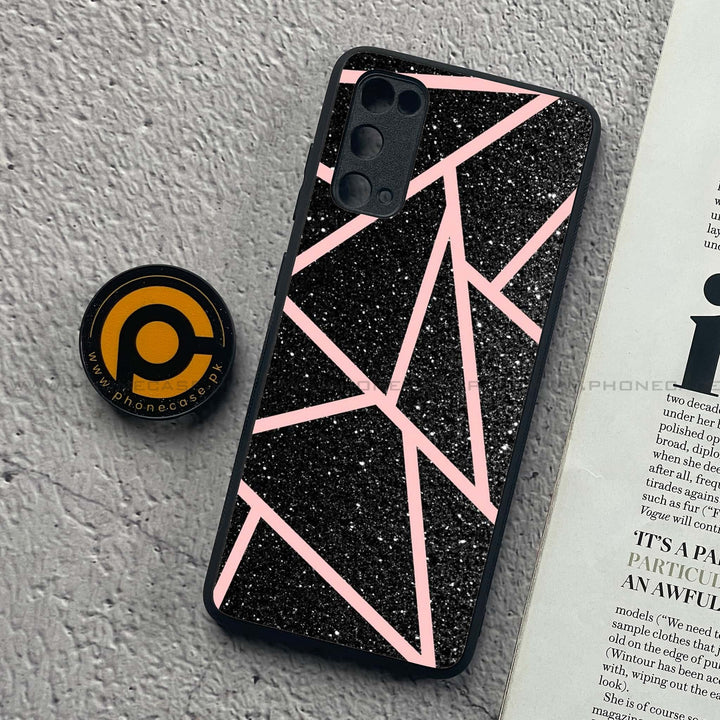 Samsung Galaxy S20 - Black Sparkle Glitter With RoseGold Lines - Premium Printed Glass soft Bumper Shock Proof Case