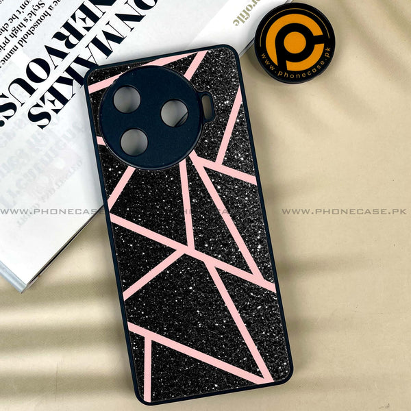 Tecno Camon 30 Pro 5G - Black Sparkle Glitter With RoseGold Lines -  Premium Printed Metal soft Bumper shock Proof Case