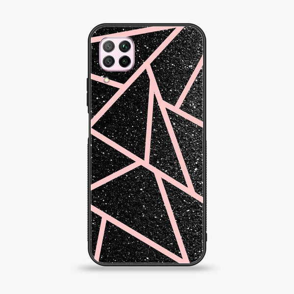 Huawei Nova 7i - Black Sparkle Glitter With RoseGold Lines - Premium Printed Glass soft Bumper shock Proof Case