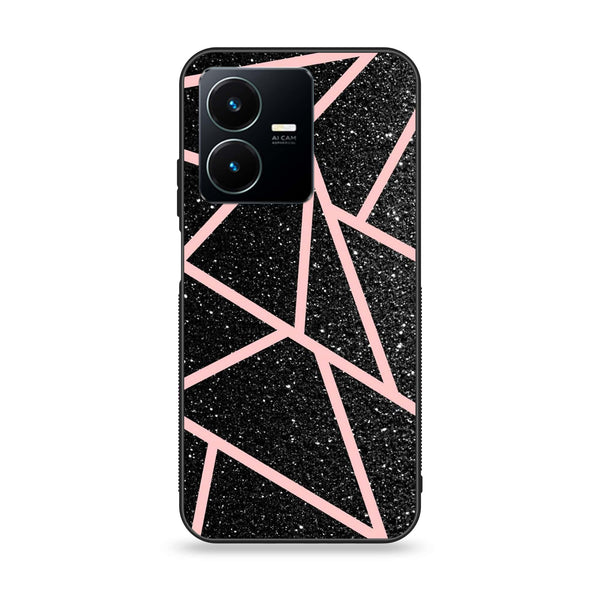 Vivo Y22 - Black Sparkle Glitter With RoseGold Lines - Premium Printed Glass soft Bumper Shock Proof Case