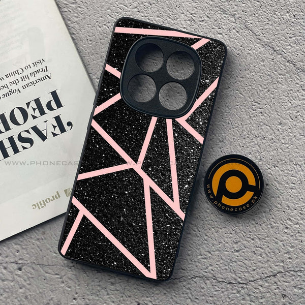 Redmi Note 14 Pro - Black Sparkle Glitter With Rose Gold Lines - Premium Printed Glass soft Bumper Shock Proof Case