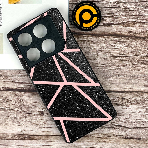 Infinix GT 20 Pro - Black Sparkle Glitter With RoseGold Lines -  Premium Printed Metal soft Bumper shock Proof Case