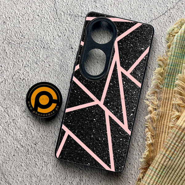 Vivo V40 Pro -Black Sparkle Glitter With RoseGold Lines- Premium Metal Printed soft Bumper shock Proof Case