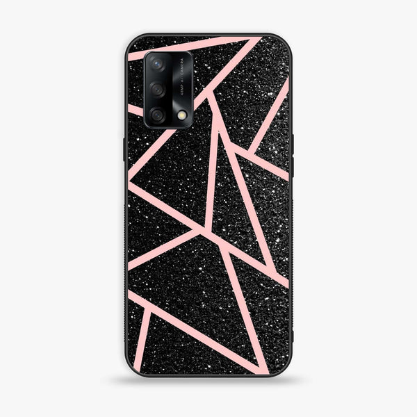 Oppo F19 - Black Sparkle Glitter With RoseGold Lines - Premium Printed Glass soft Bumper shock Proof Case