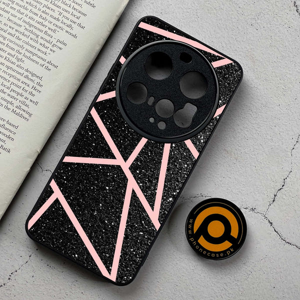 Xiaomi 15 Ultra - Black Sparkle Glitter With RoseGold Lines - Premium Metal Printed Soft Bumper Shockproof Case