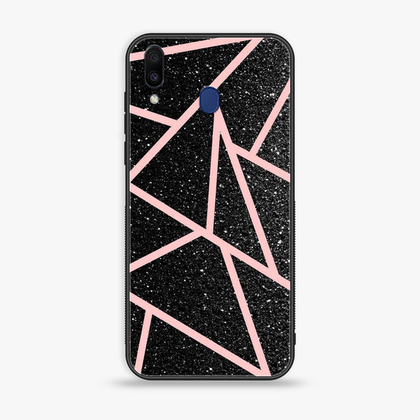 Samsung Galaxy M20 - Black Sparkle Glitter With Rose Gold Lines- Premium Printed Glass Case