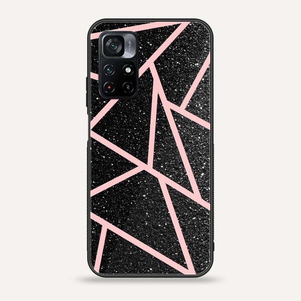 Xiaomi Poco M4 Pro 5G - Black Sparkle Glitter With RoseGold Lines -  Premium Printed Metal soft Bumper shock Proof Case