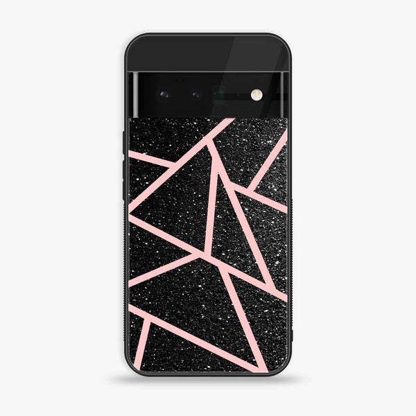 Google Pixel 6 Pro - Black Sparkle Glitter With RoseGold Lines - Premium Printed Glass soft Bumper Shock Proof Case