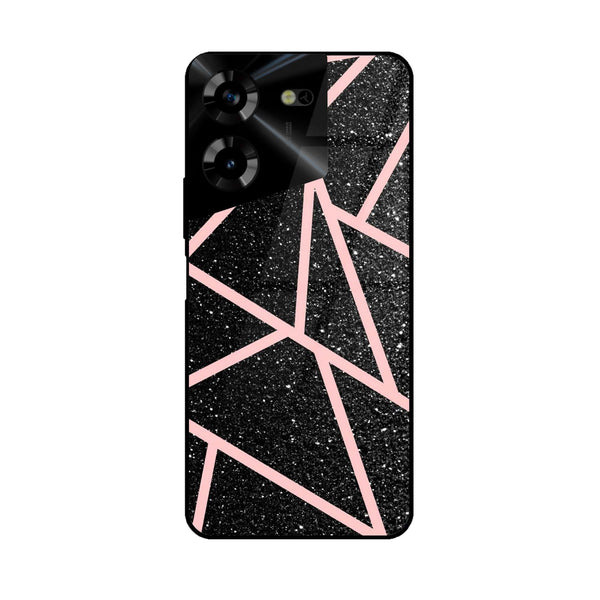 Tecno Pova 5 Pro - Black Sparkle Glitter With RoseGold Lines -  Premium Printed Metal soft Bumper shock Proof Case