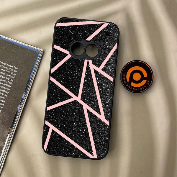 Nothing Phone (2a) - Black Sparkle Glitter With Rose Gold Lines - Premium Metal Printed soft Bumper Shock Proof Case