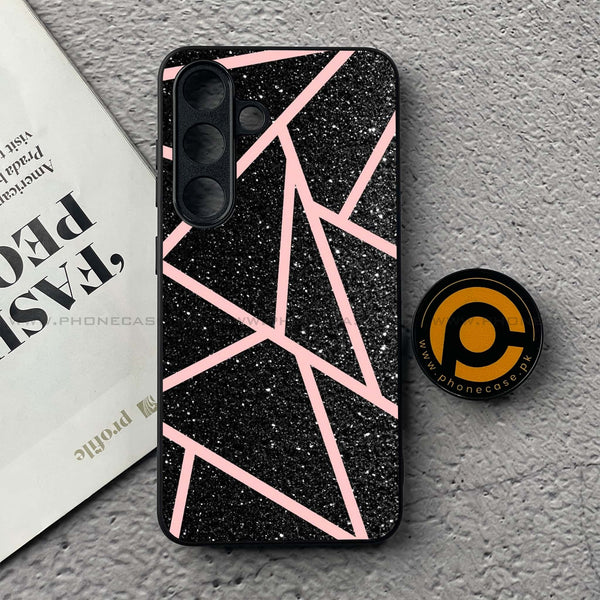 Samsung Galaxy S25 FE - Black Sparkle Glitter With Rose Gold Lines - Premium Metal Printed soft Bumper shock Proof Case