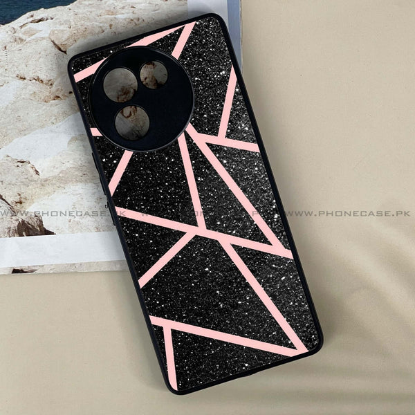 Vivo V30E - Black Sparkle Glitter With RoseGold Lines -  Premium Printed Metal soft Bumper shock Proof Case