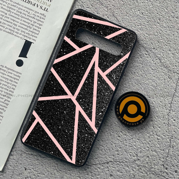 Samsung Galaxy S10 5G - Black Sparkle Glitter With RoseGold Lines - Premium Printed Glass soft Bumper Shock Proof Case