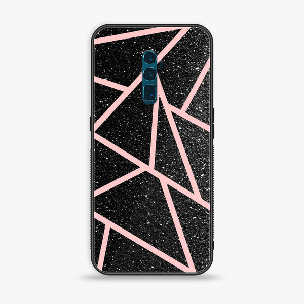OPPO Reno 10x Zoom - Black Sparkle Glitter With Rose Gold Lines - Premium Printed Glass soft Bumper Shock Proof Case