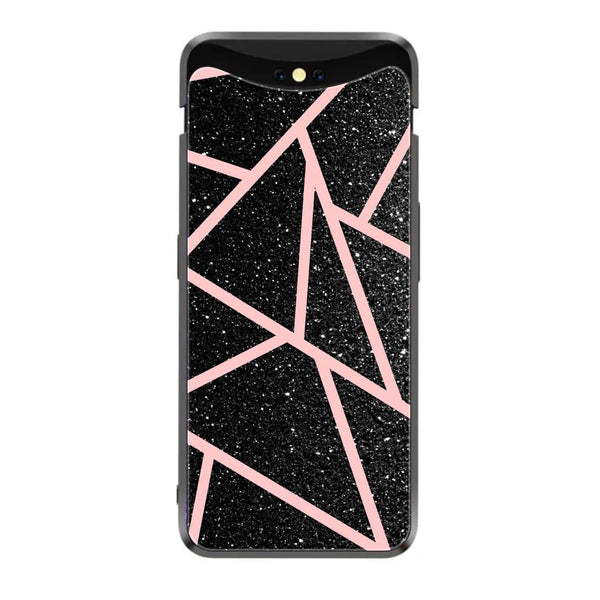 Oppo Find X - Black Sparkle Glitter With RoseGold Lines -  Premium Printed Metal soft Bumper shock Proof Case
