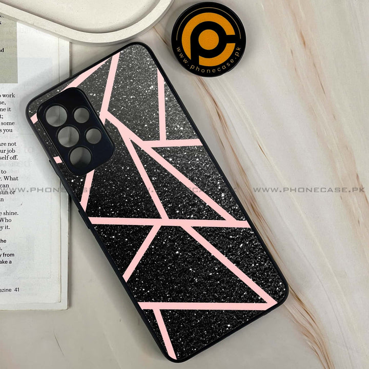 Samsung Galaxy A32 - Black Sparkle Glitter With RoseGold Lines - Premium Printed Glass soft Bumper shock Proof Case