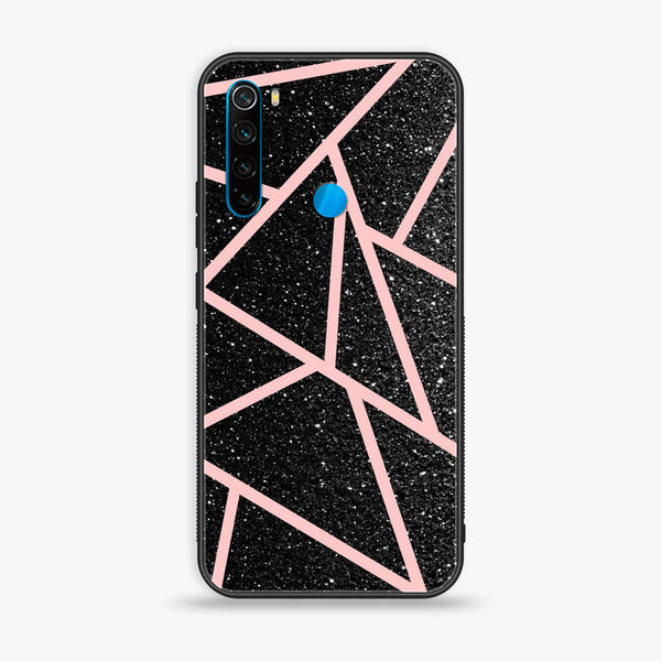 Xiaomi Redmi Note 8 - Black Sparkle Glitter With RoseGold Lines - Premium Printed Glass soft Bumper Shock Proof Case