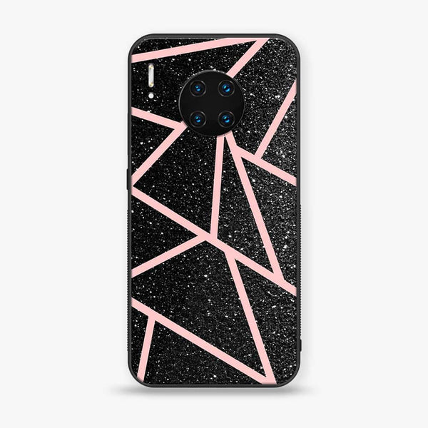 Huawei Mate 30 Pro - Black Sparkle Glitter With RoseGold Lines - Premium Printed Glass soft Bumper shock Proof Case