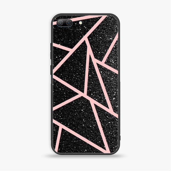 Huawei Honor 9 Lite - Black Sparkle Glitter With RoseGold Lines - Premium Printed Glass soft Bumper Shock Proof Case