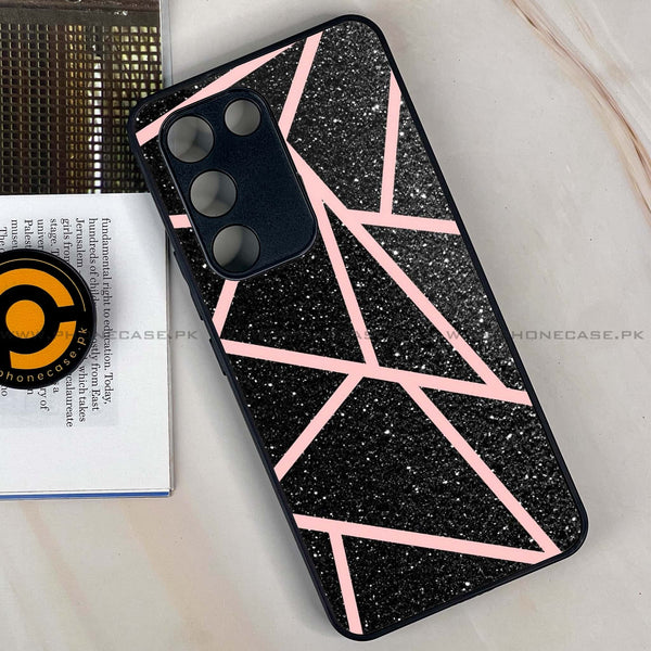 Vivo V30 Lite 4G - Black Sparkle Glitter With RoseGold Lines -  Premium Printed Metal soft Bumper shock Proof Case