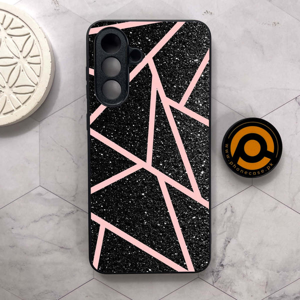 Samsung Galaxy A26 5G - Black Sparkle Glitter With RoseGold Lines - Premium Metal Printed soft Bumper shock Proof Case