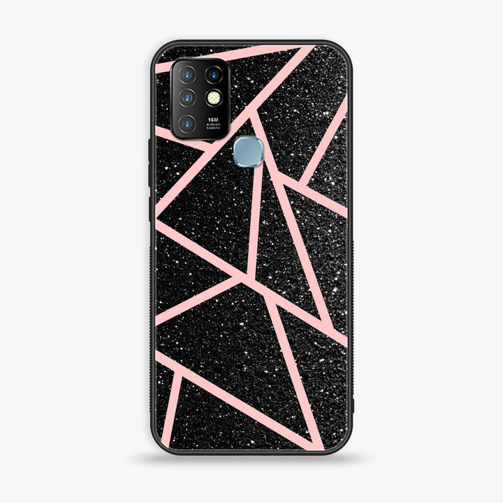 Infinix Hot 10 - Black Sparkle Glitter With RoseGold Lines -  Premium Printed Metal soft Bumper shock Proof Case CS-47043