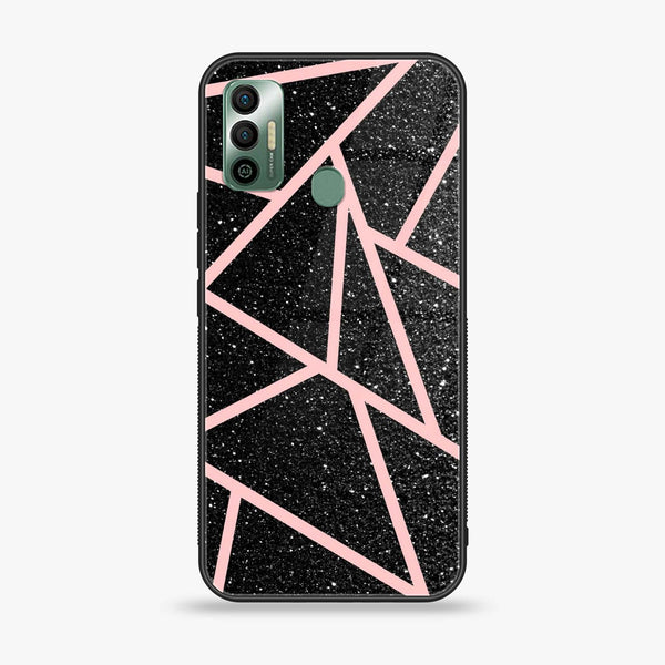 Tecno Spark 7 - Black Sparkle Glitter With RoseGold Lines - Premium Printed Glass soft Bumper Shock Proof Case