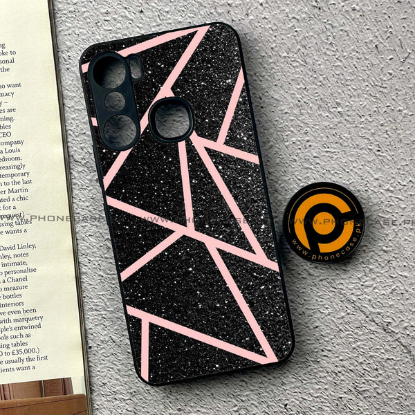 Infinix Hot 12 Pro -  Black Sparkle Glitter With RoseGold Lines - Premium Printed Metal soft Bumper shock Proof Case