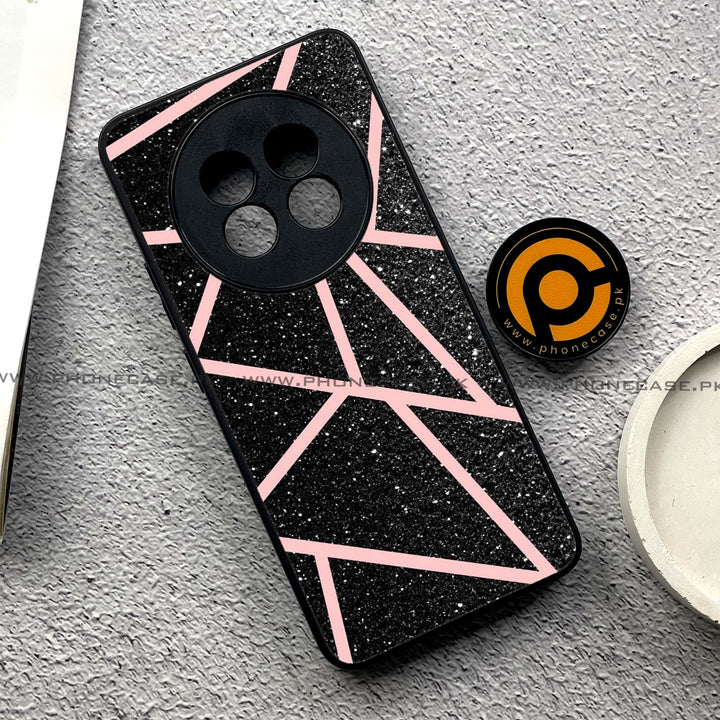 Realme 13 Plus -Black Sparkle Glitter With RoseGold Lines - Premium Printed Metal soft Bumper shock Proof Case