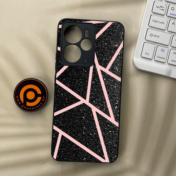 Realme 14 5G - Black Sparkle Glitter With RoseGold Lines - Premium Metal Printed soft Bumper Shock Proof Case