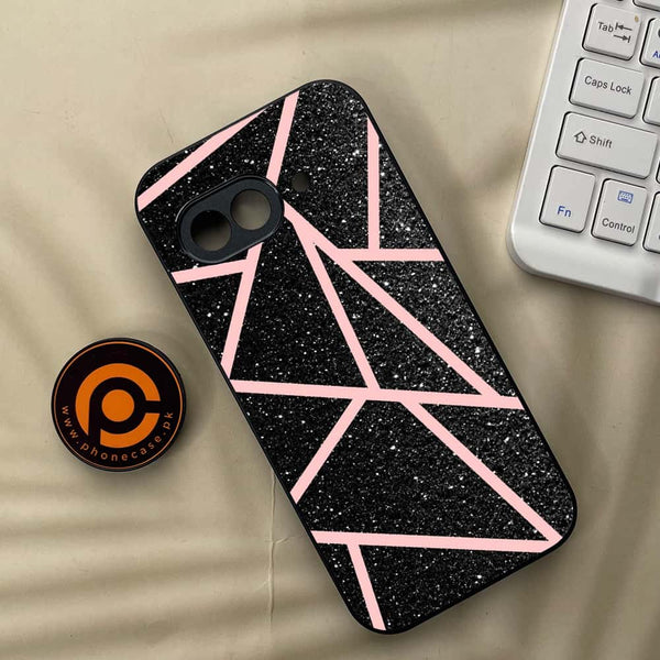 Google Pixel 9a - Black Sparkle Glitter With RoseGold Lines - Premium Metal Printed soft Bumper Shock Proof Case