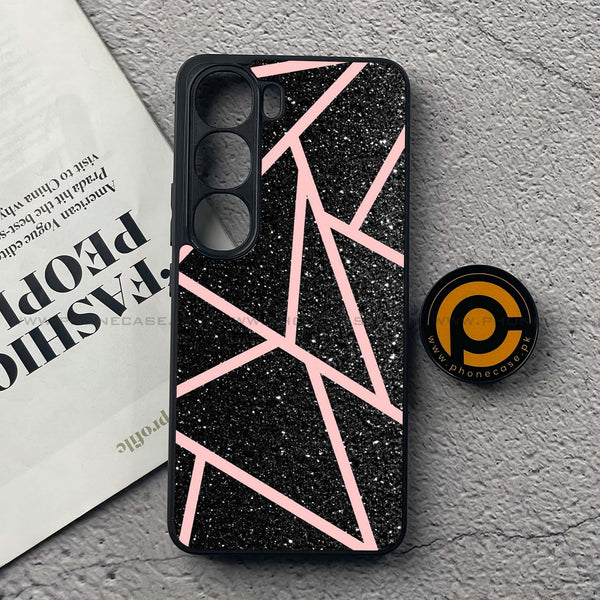 Vivo V40 Lite (IDN) - Black Sparkle Glitter With Rose Gold Lines - Premium Metal Printed soft Bumper Shock Proof Case